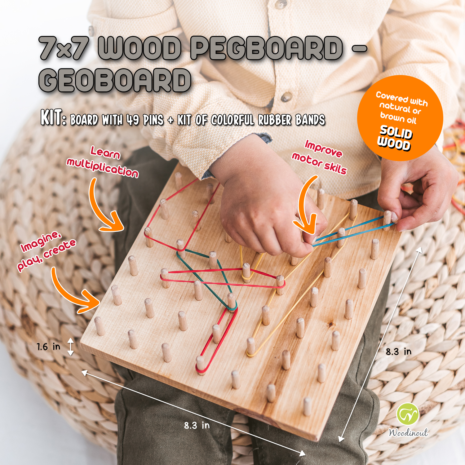 Small Wooden Pegs for Geoboard or Pegboard for Kids Learning Toys 