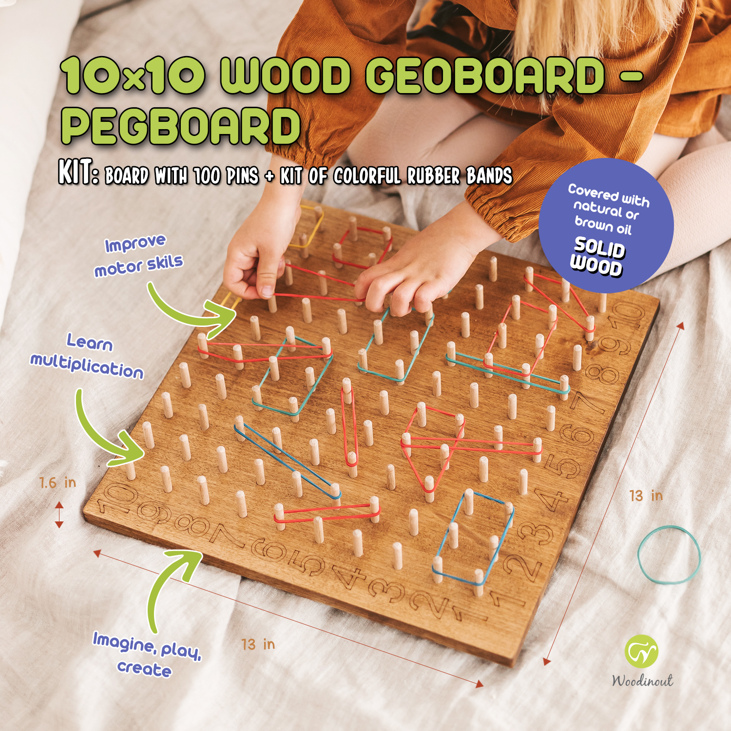 Geoboard / Wooden Peg Board / Montessori / Learning Toy / Sensory Board /  Montessori / Toddler Gift / Preschool Toy / Waldorf 
