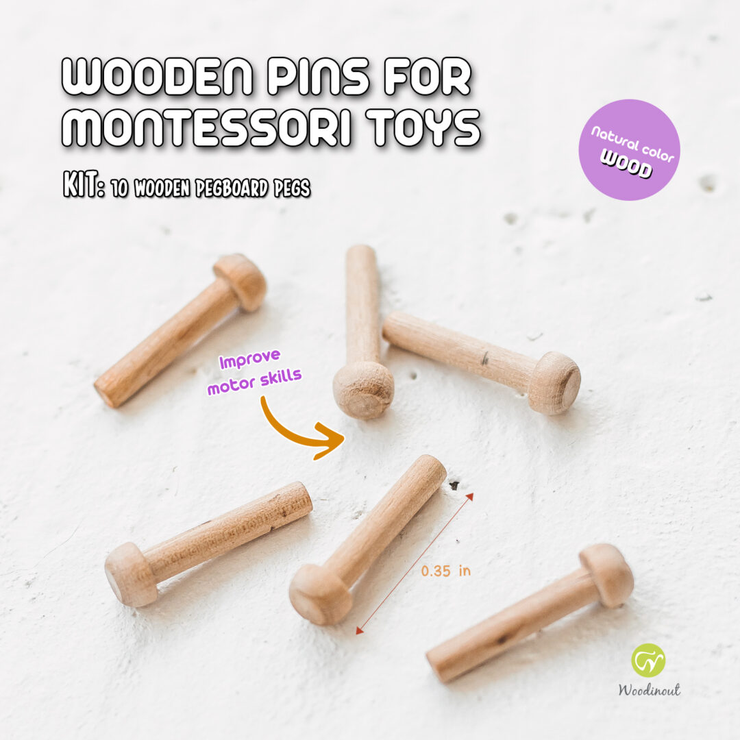 Wooden pegs for wooden Montessori toys, Large