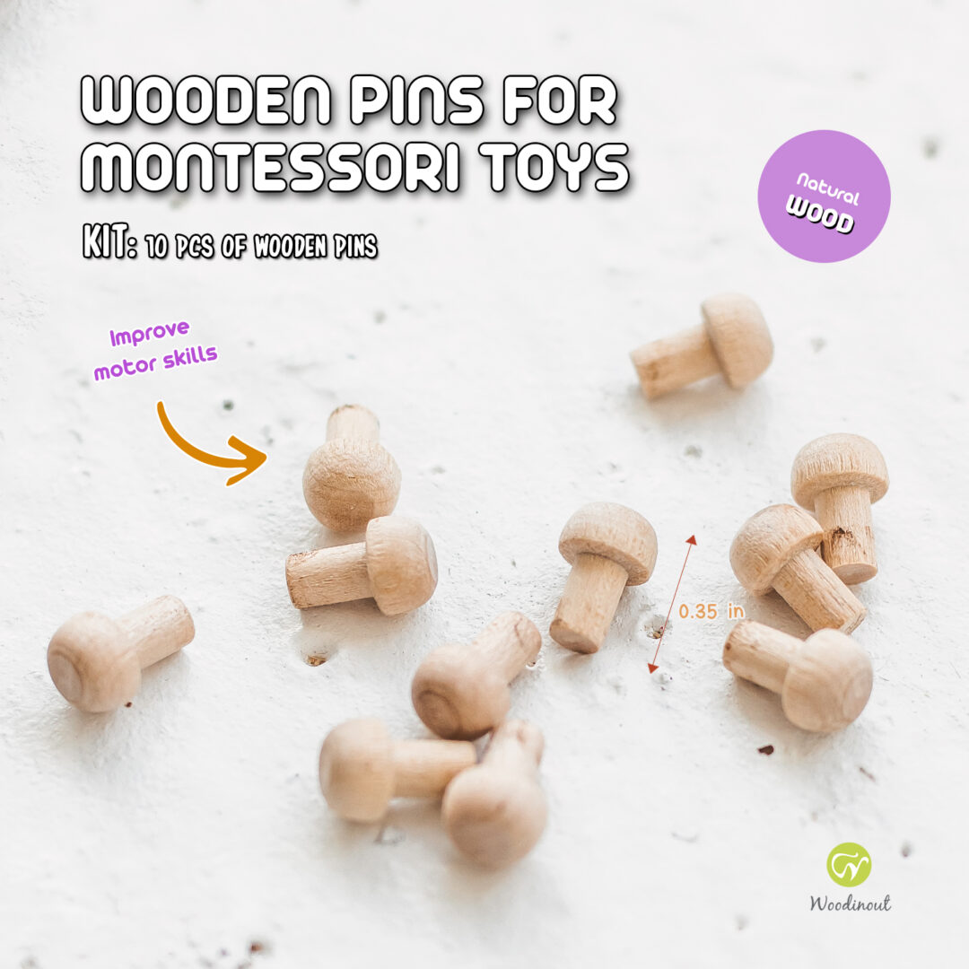 Wooden pegs for wooden Montessori toys