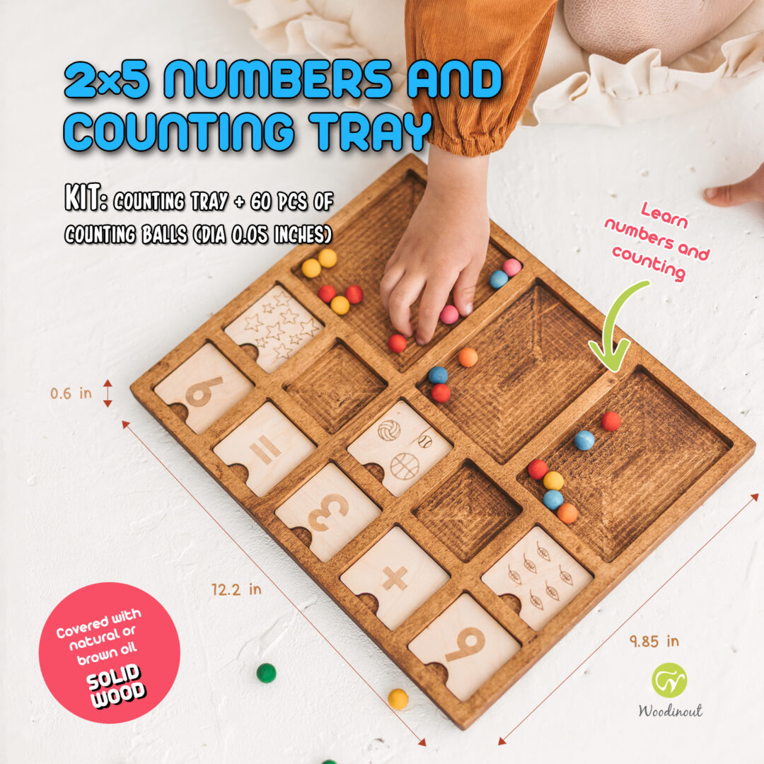 Montessori math material Wooden counting tray 2x5