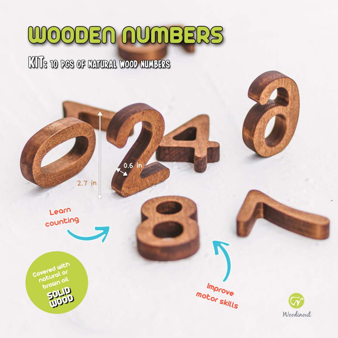 Small wooden numbers - Montessori math material by Woodinout