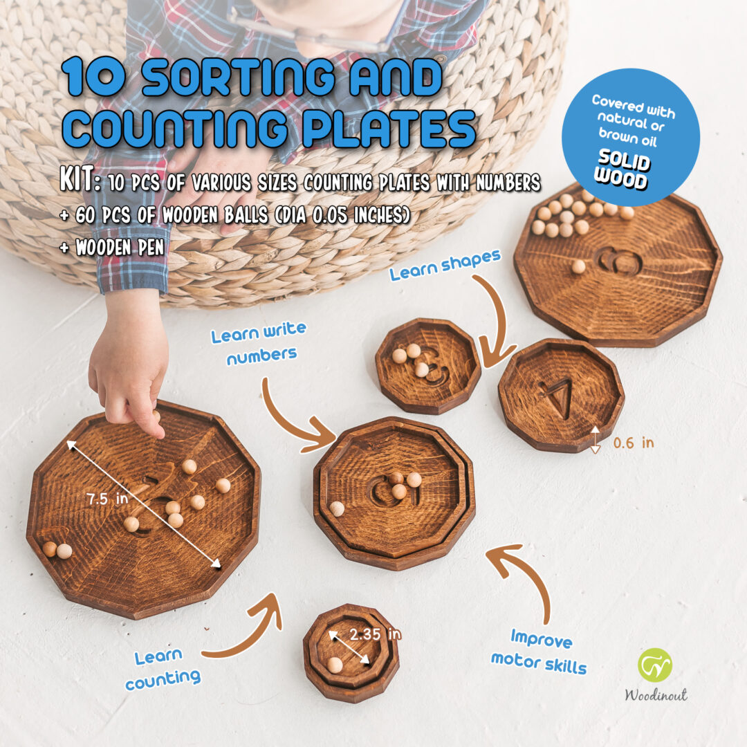 10 sorting and counting plates by Woodinout wooden toys