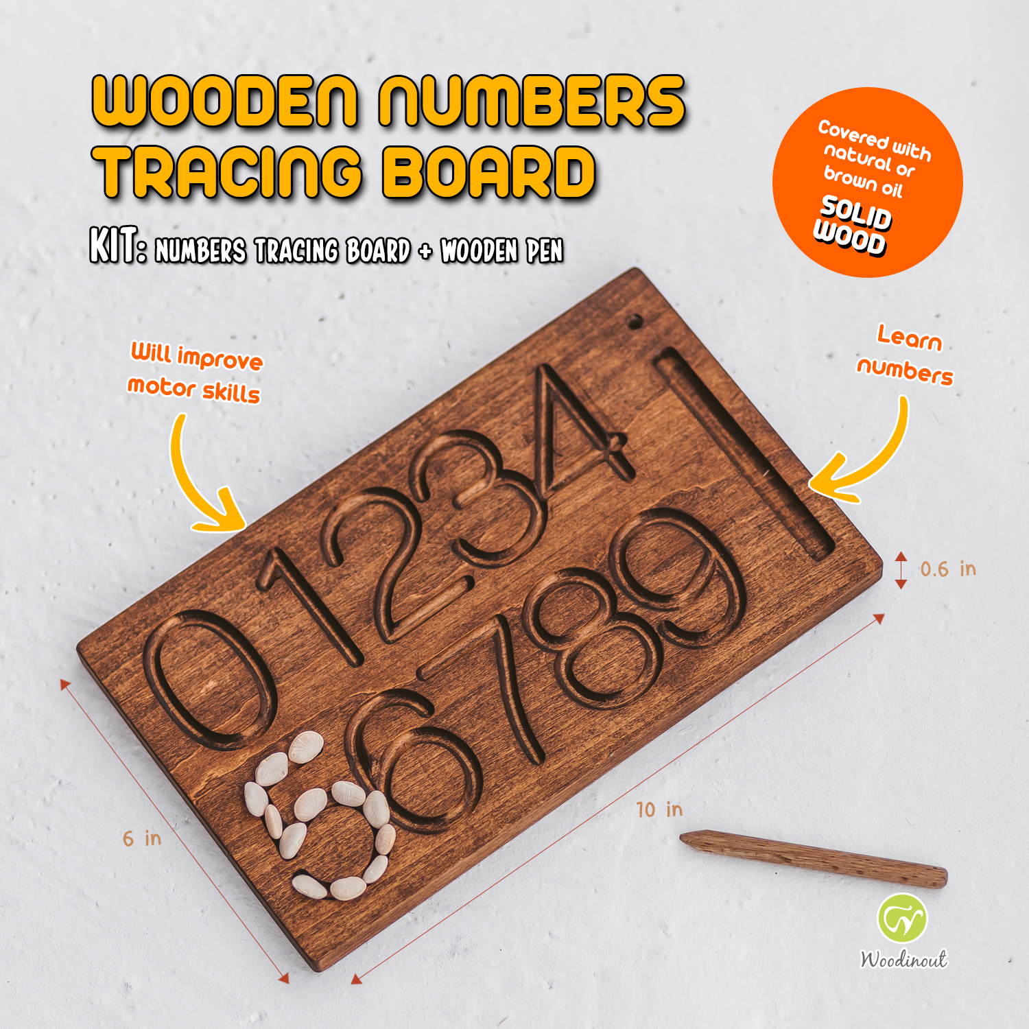 Wooden Tracing numbers 1 to 10 board - Woodinout ©