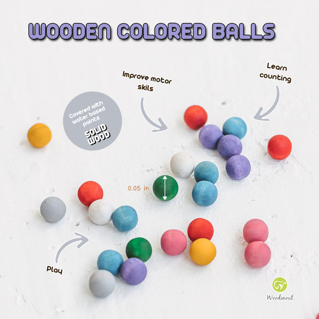 Rainbow colorful wooden balls by Woodinout , Wooden Montessori toys shop