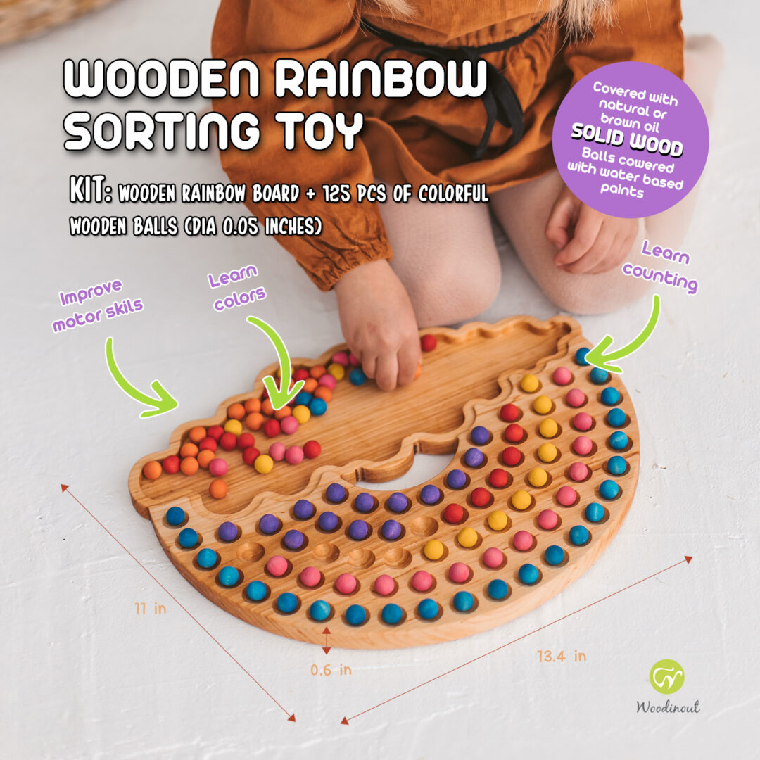 Wooden Rainbow toy - sorting colors game