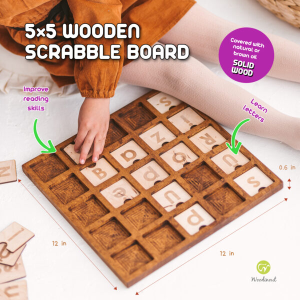 Big 5x5 Wooden junior scrabble board - spelling game by Woodinout Learning toys