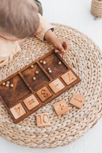 Montessori math material Wooden counting tray 1x5