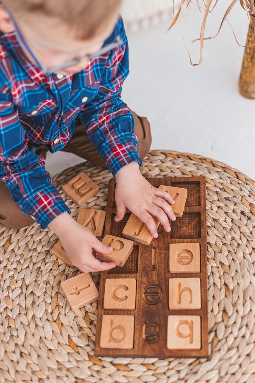family words. Wooden junior scrabble board - spelling game by Woodinout Learning toys