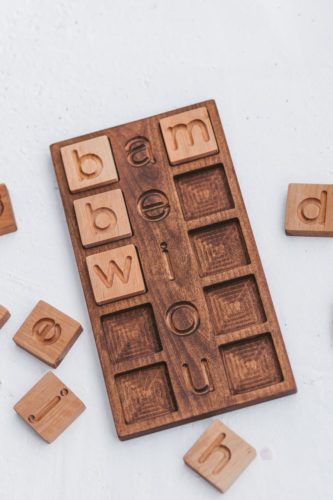 family words. Wooden junior scrabble board - spelling game by Woodinout Learning toys